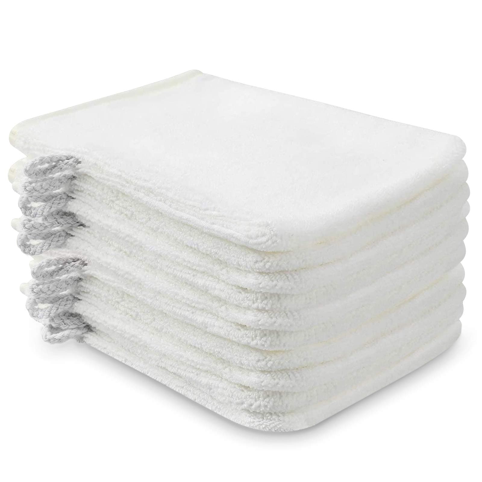 PHOGARY 10 Pack Microfiber Body Wash Mitts, Soft Face Mitten, Bath Spa Cloth, Reusable Makeup Remover Mitt Gloves, European Style Wash Cloth, 6×8 inch (White)