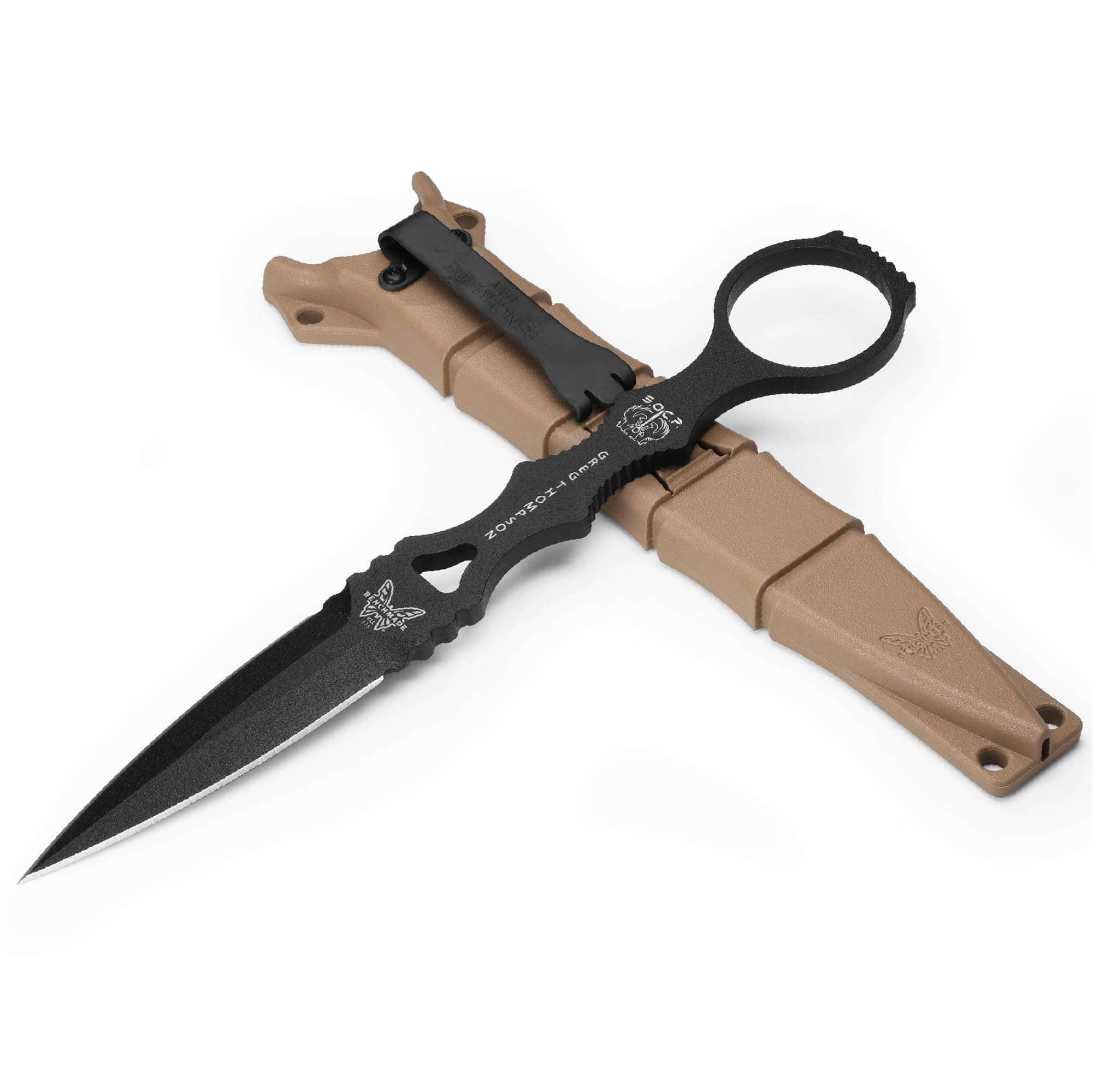 Benchmade - SOCP Dagger 176BKSN with Sand Sheath, Skelentonized Dagger, Plain Edge, Coated Finish, Black Handle, Made in the USA