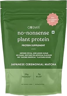 Cosmix No-Nonsense Plant Protein | 24 Protein/Serve, 500g Pouch | Japanese Ceremonial Matcha | Plant Based Protein, Pea & Rice Isolate | Clean, Easy to Digest | All Essential Amino Acids