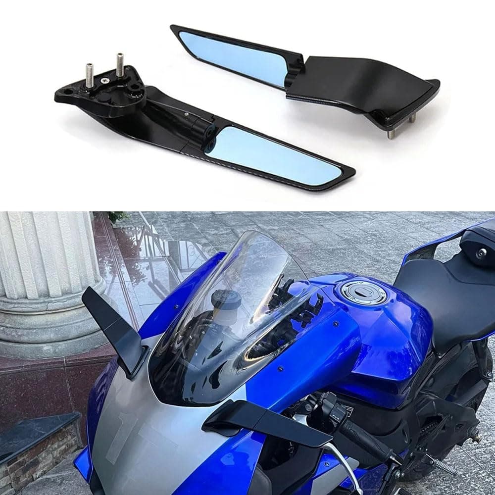 Motorcycle Adjustable Wind Wing Side Mirrors Compatible with YAMAHA YZF R1 (2020-2024) Motorcycle Accessories Rotating Rearview Mirrors Winglet Mirrors