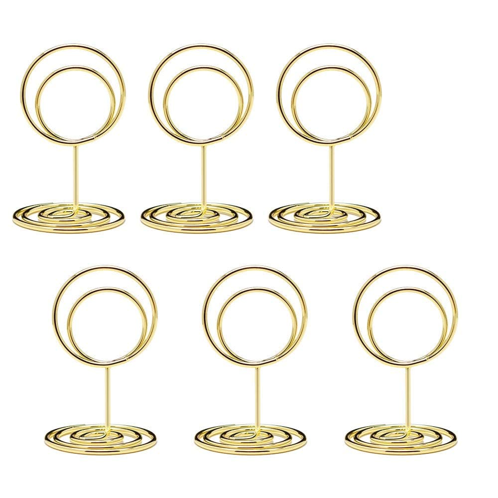 Jofefe 20pcs Mini Place Card Holders, Cute Table Number Holders, Small Size Table Card Holder Tables Number Stands, Wire Photo Picture Menu Clips for Wedding centerpieces, Anniversary Party (Gold)