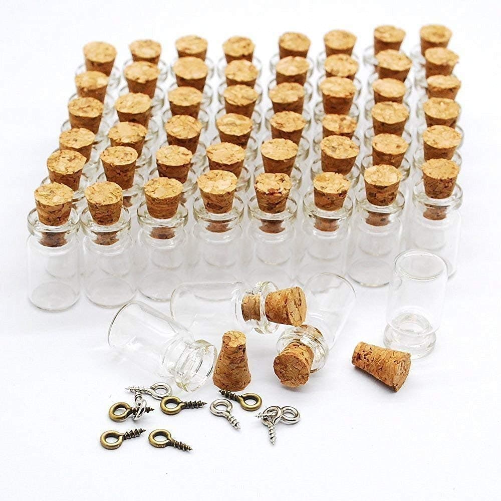 0.5ML Cork Bottles Vials Clear Glass Bottles Mini Tiny Jars Bottles With Corks Miniature Glass Bottle With Cork Empty Sample Jars Small,100 Botlles + 100 Screws