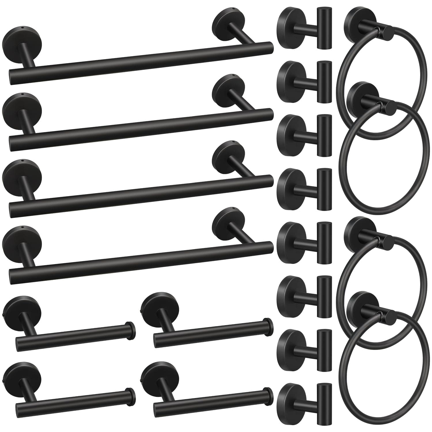 20pcs Bathroom Hardware Set, Matte Black Bathroom Hardware Set, Including 16" Hand Towel Bars, Toilet Paper Holders, Towel Rings, Robe Towel Hooks