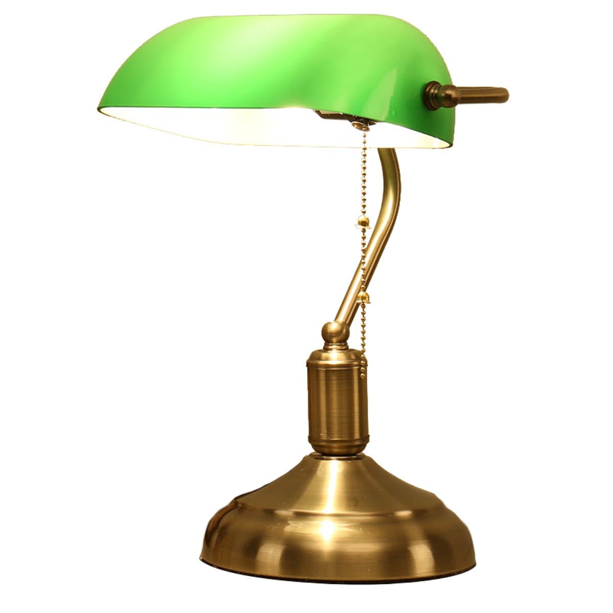 Traditional Vintage Bank Desk Lamp E27 Study Work Reading Office Table Lamp, Green Eye Protection Glass Lampshade,Copper-Plated Base