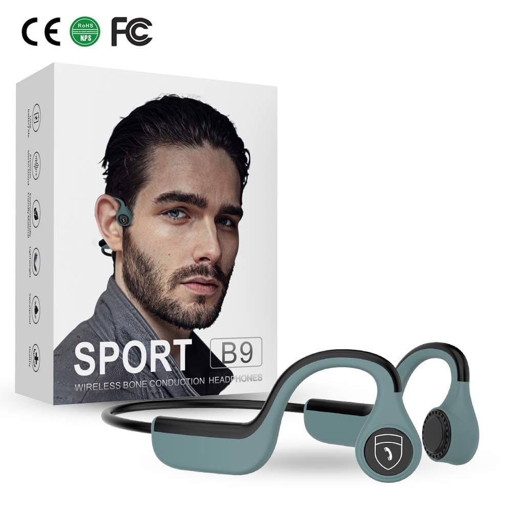 Akaho Bone Conduction Headphones Open-Ear Wireless Bluetooth 5.0 HiFi Sweatproof IP55 Earphones with Microphone Sports Headsets for Running Driving Cycling