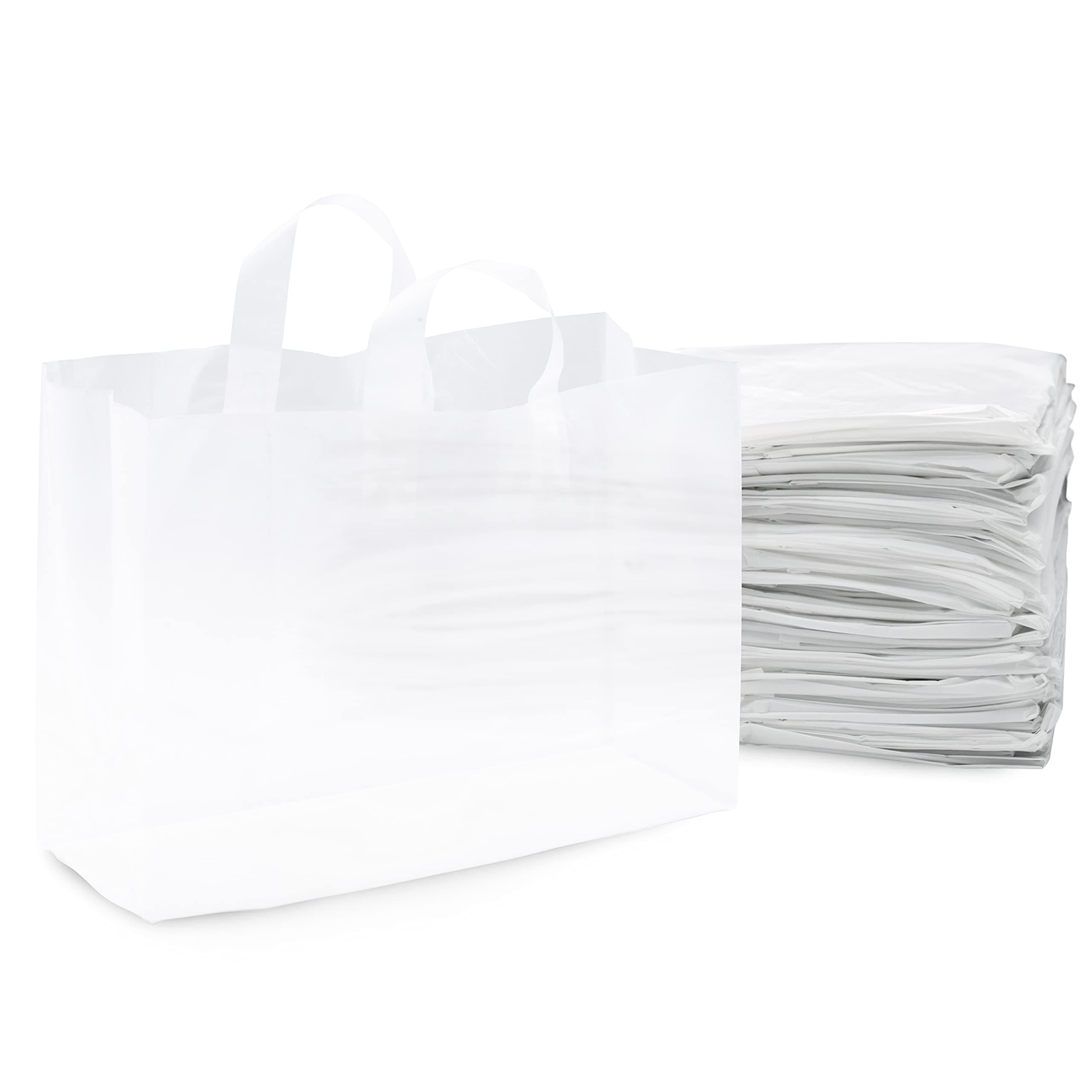 Plastic Gift Bags, Frosted Gift Bags Large with Handles for Small Business Essentials, Boutique Essentials, Shopping, Retail Use, Bulk, 16x6x12, 100 Pack