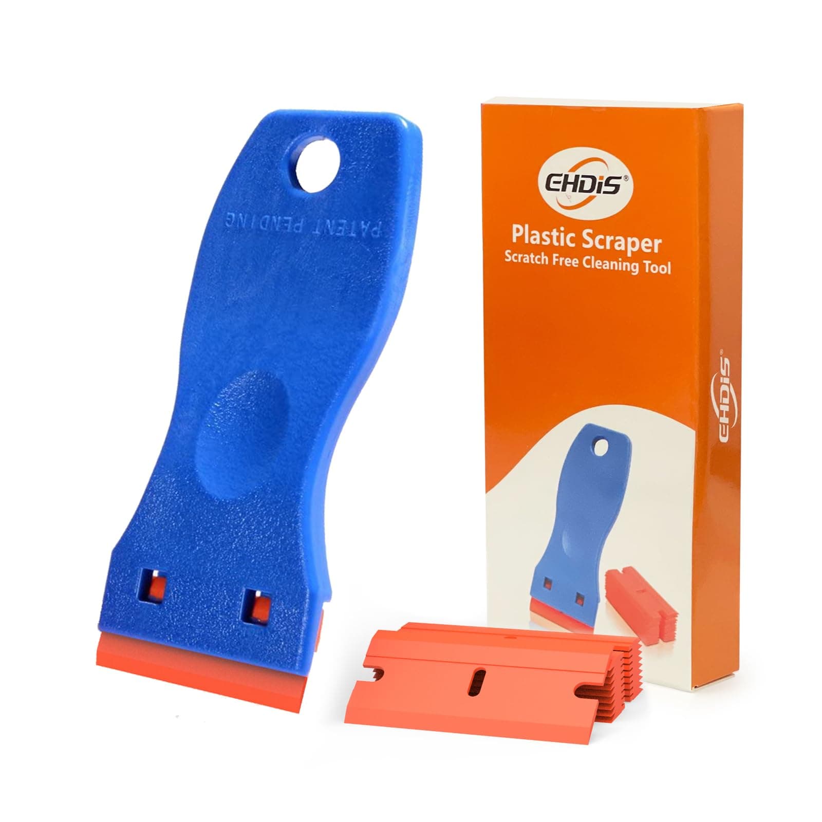 Ehdis Scrapers, Glass Scraper Ceramic Plate Scraper with 10 Plastic Scrapers, for Removing Labels, Glue, PaintStickers and Decals, Blue