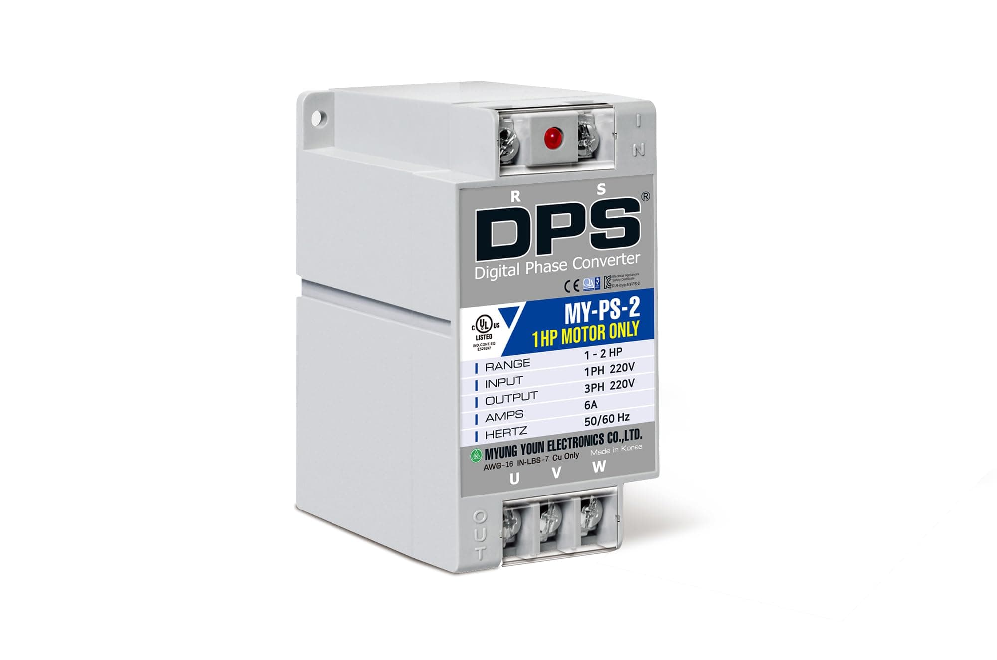Single Phase to 3 Phase Converter, MY-PS-2 Model, Suitable for 1HP(0.75Kw) 3 Amp 200-240V 3 Phase Motor, One DPS Should Be Used for One Motor, Input/Output 200V-240V, Digital Type