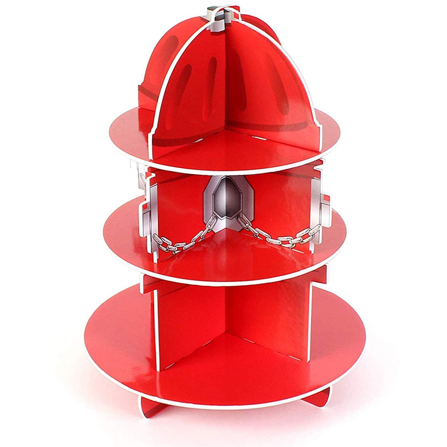 Kidsco Red Fire Hydrant Cupcake Stand Holder 3 Tier, 5 3/4" X 11", 1 Hydrant Per Order - Table Decorations for Firefighter, Fire Rescue Themed Birthday, Halloween, Party