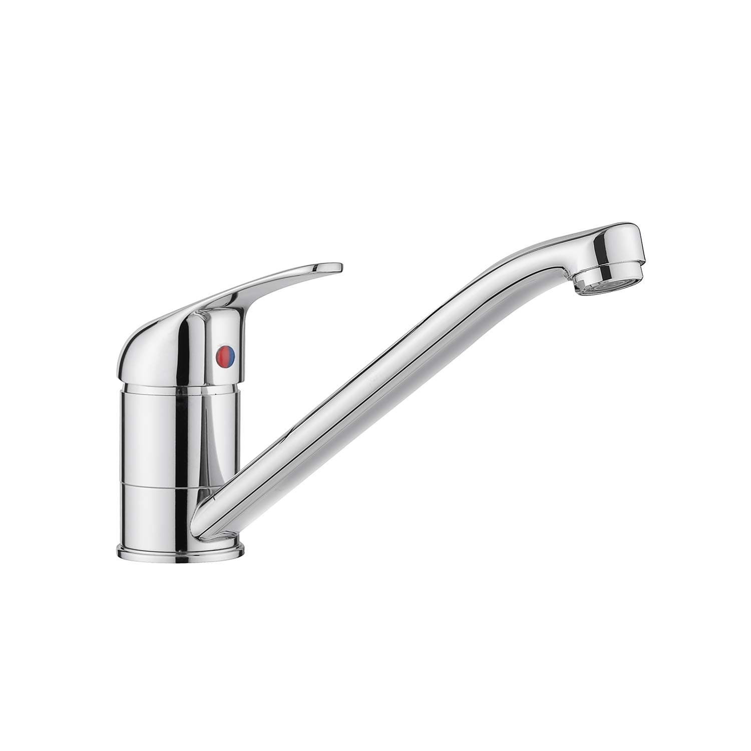 Single Top Lever Kitchen Mixer Tap - Solid Brass Monobloc Design 360° Long Swivel Spout Chrome Polish Finish for Caravan & Home Sinks