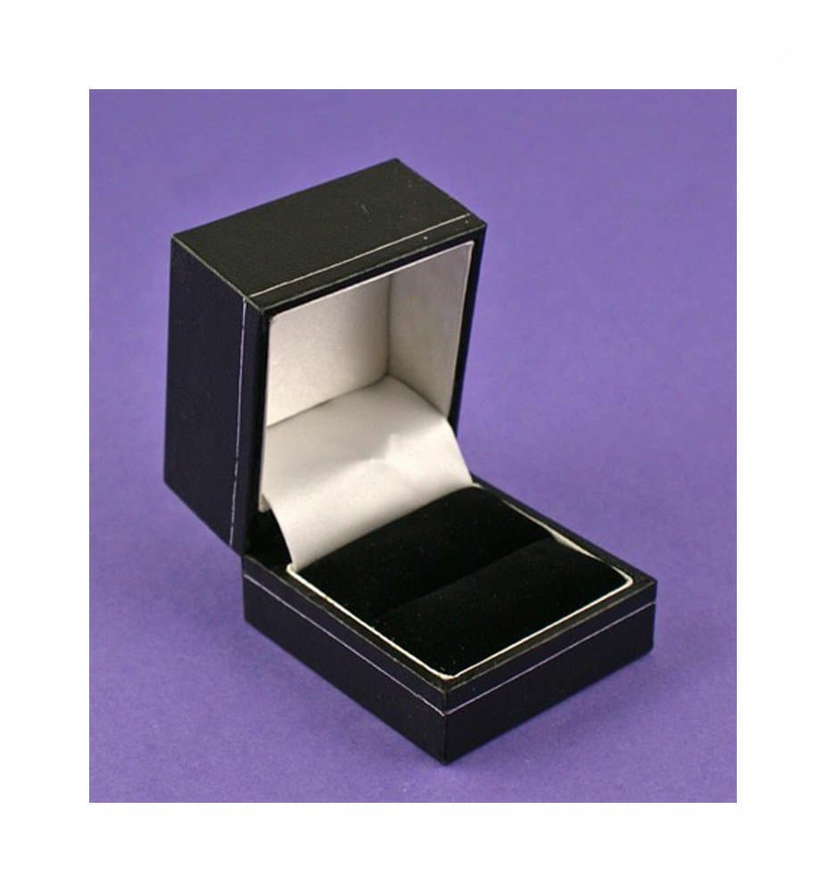 Silver Fox Black Leatherette Ring Box - Elegant Jewelry Display & Gift Box for Engagement or Wedding Rings