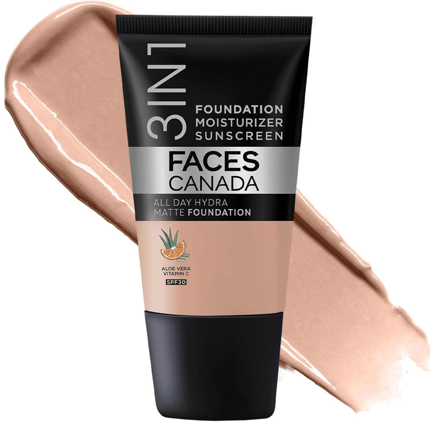 FACES CANADA All Day Hydra Matte Foundation - Mini | 3in1 Foundation + Moisturizer + SPF 30 | 24 HR Aloe Hydration & Vitamin C | 10HR Wear | Medium to High Buildable Coverage | Warm Natural (18 ml)