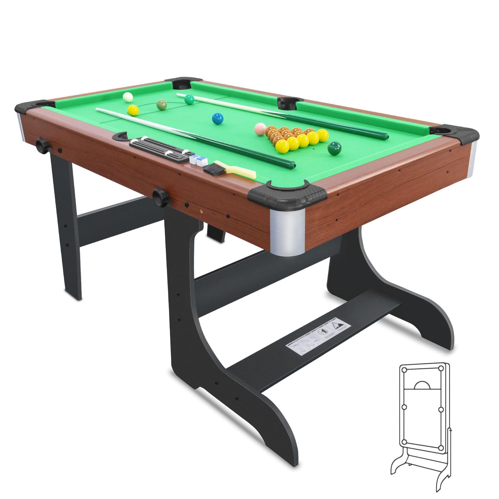 HLC 5FT 6FT Folding Snooker Table Pool Table Set Steady Space Saving Billiards Table with All accessories, Great for Kids and Adult