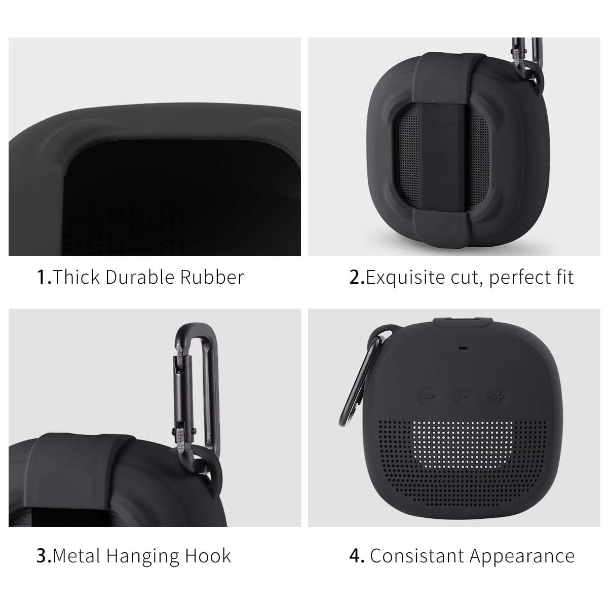 AOTNEX Carrying Case for Bose SoundLink Micro Case with Portable Metal Hook for Easy Carrying, Soft Silicone Shockproof Cover Fits Bose Micro Bluetooth Speakers for Secure Outdoor Protection(Black)
