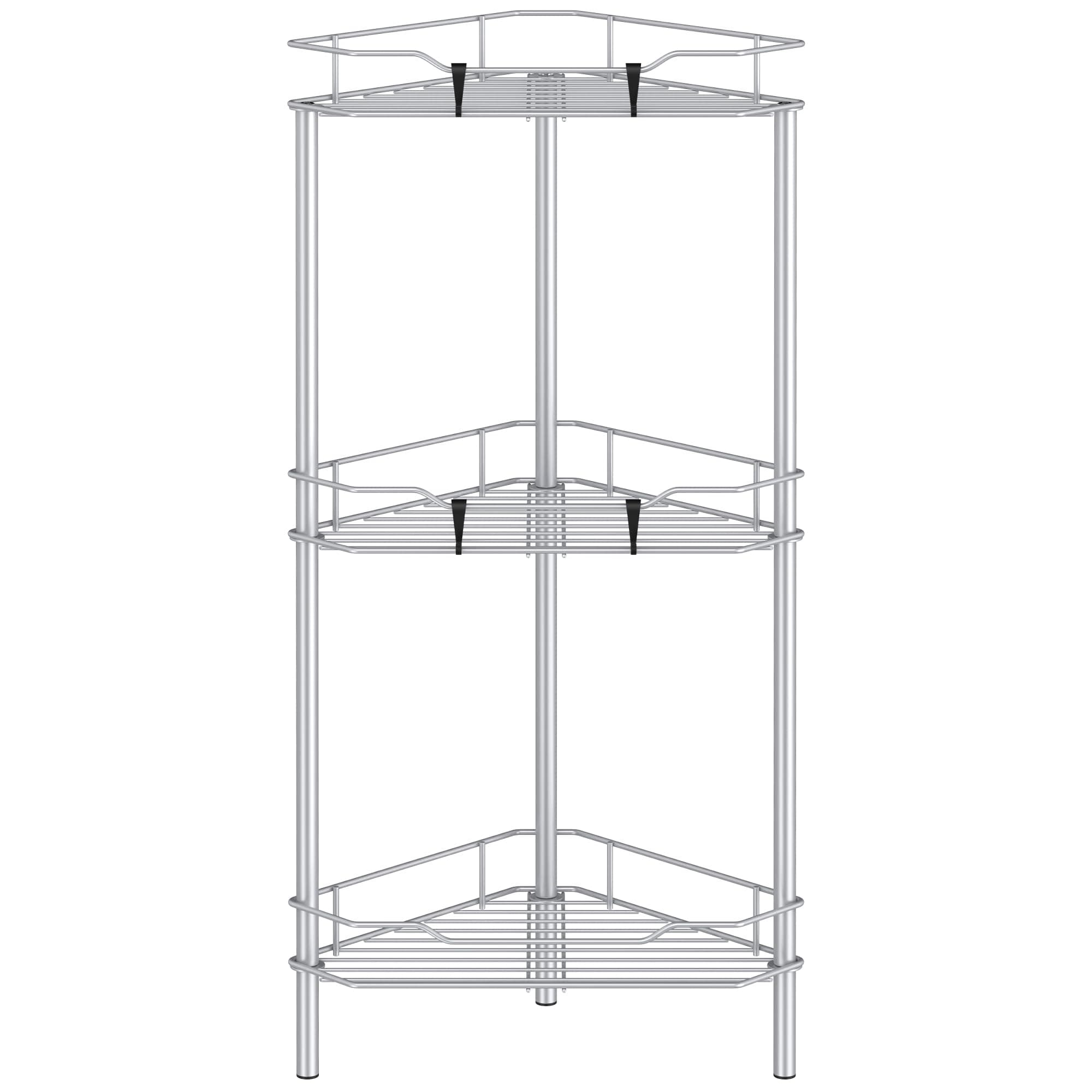 3 Tier Floor Standing Corner Shower Caddy Organizer Shelf with Hooks, Bathroom Shelves Stand Rack, Silver
