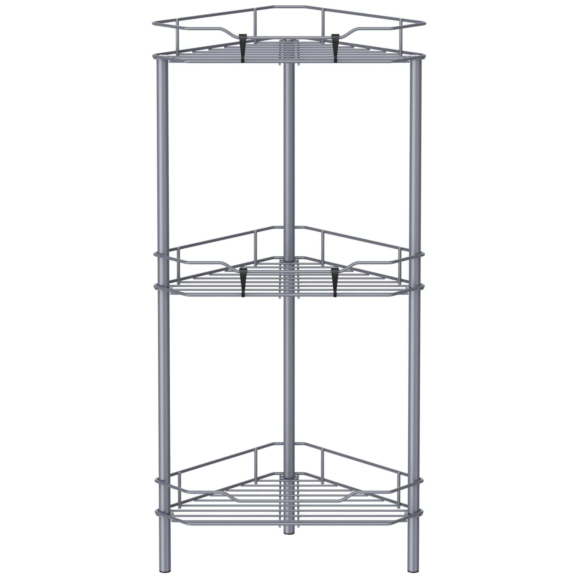 3 Tier Floor Standing Corner Shower Caddy Organizer Shelf with Hooks, Bathroom Shelves Stand Rack, Dark Gray