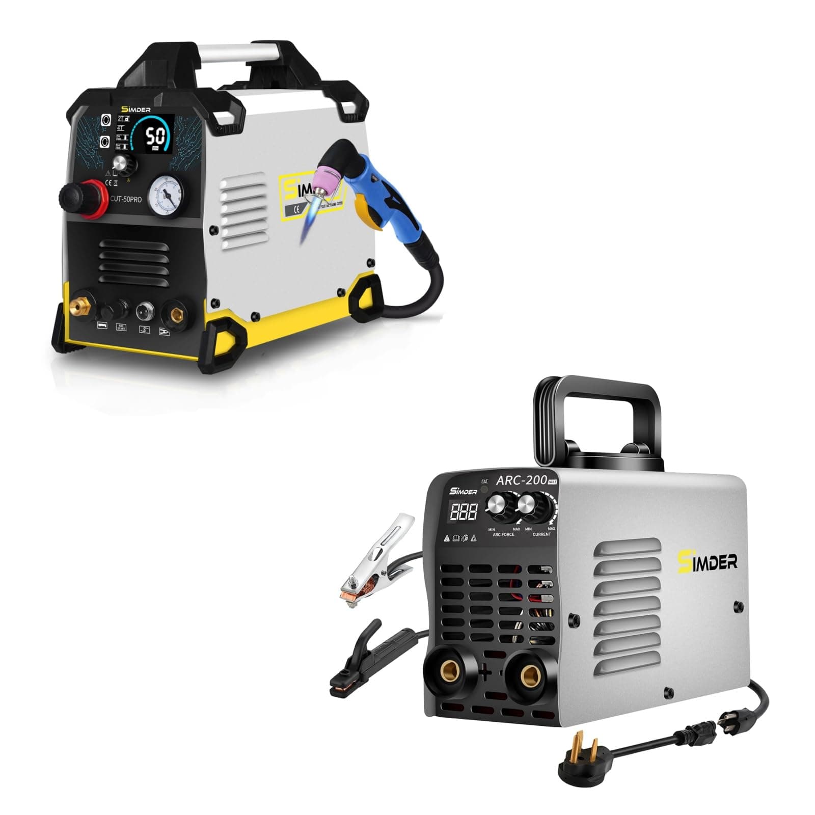 SSIMDER 50Amp Non-Touch Pilot ARC Plasma Cutter CUT 50PRO & SSIMDER Mini Stick Welder 110V/220V ARC200