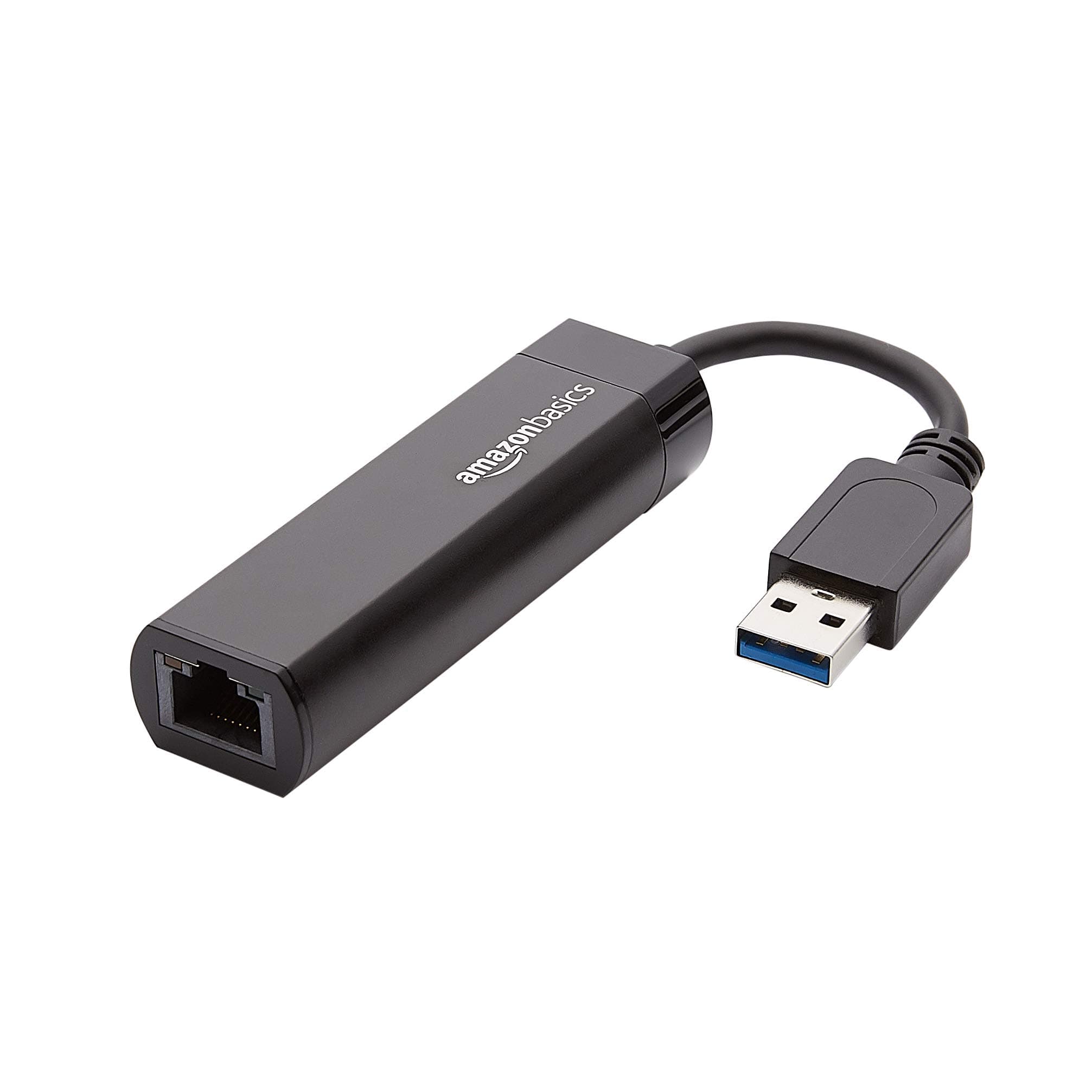 Amazon Basics USB 3.0 to 10/100/1000 Gigabit Ethernet Internet Adapter, Compatible with Windows and macOS, Black