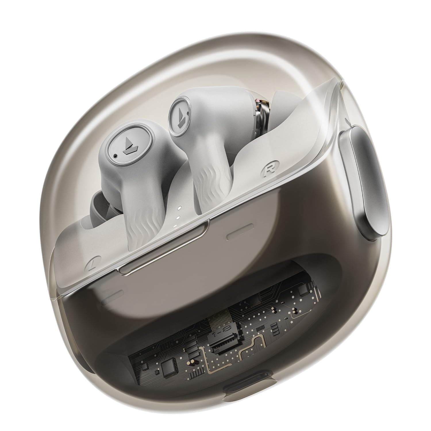 Boat Nirvana Crystl, Transparent Case,Spatial Audio, ANC(~32dB), 100Hrs Battery,4Mics ENx,App Support, Bluetooth Earbuds, TWS Ear Buds Wireless Earphones with mic (White Lustre)