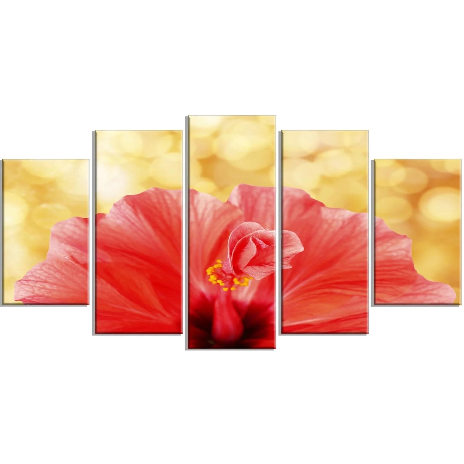5PCS/Set 5 Piece Large Framed Canvas Wall Art Artwork On Stretched Canvas Contemporary Print Hibiscus Flower With Lit-up Painting Décor Picture Decoration for Home Bedroom Living Room Office