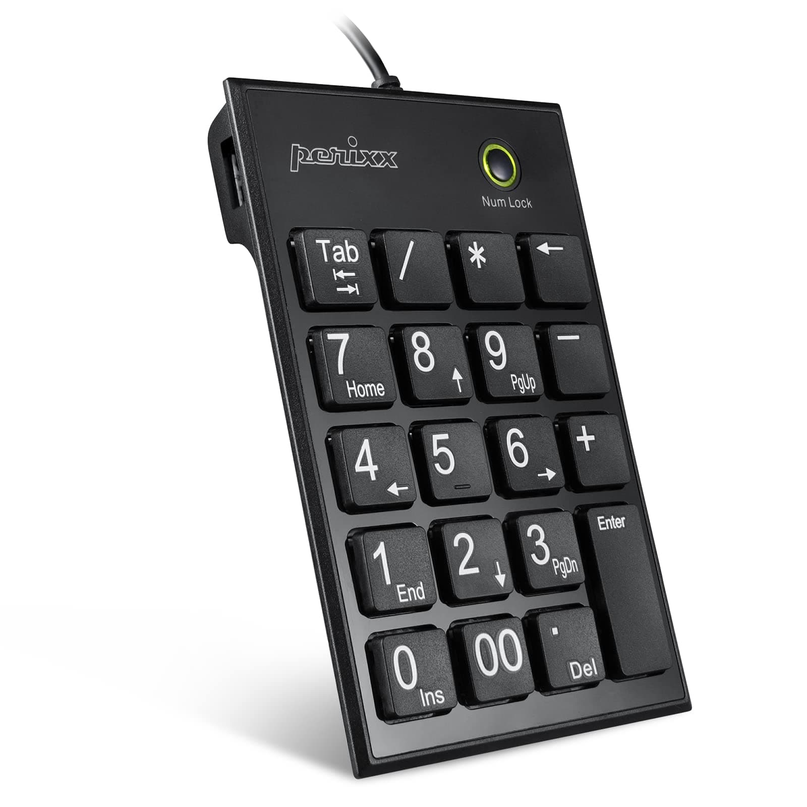 PERIPAD-202 Wired Slim Numeric Keypad, X Type Scissor Keys with 2 USB Hubs and Tab Key, Black