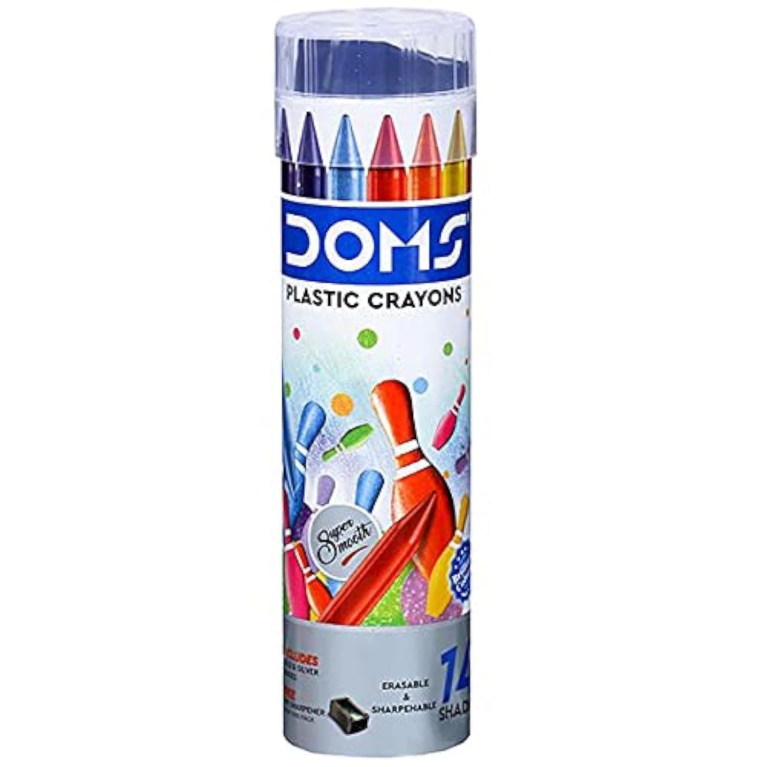 DOMS Non-Toxic Super Smooth Plastic Crayons in Round Tin Box (14 Shades x 4 Set)