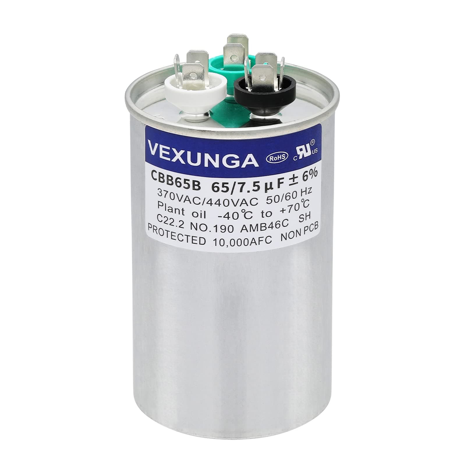 65/7.5 uF 65+7.5 MFD 370V or 440V Dual Run Start Round A/C Capacitor CBB65