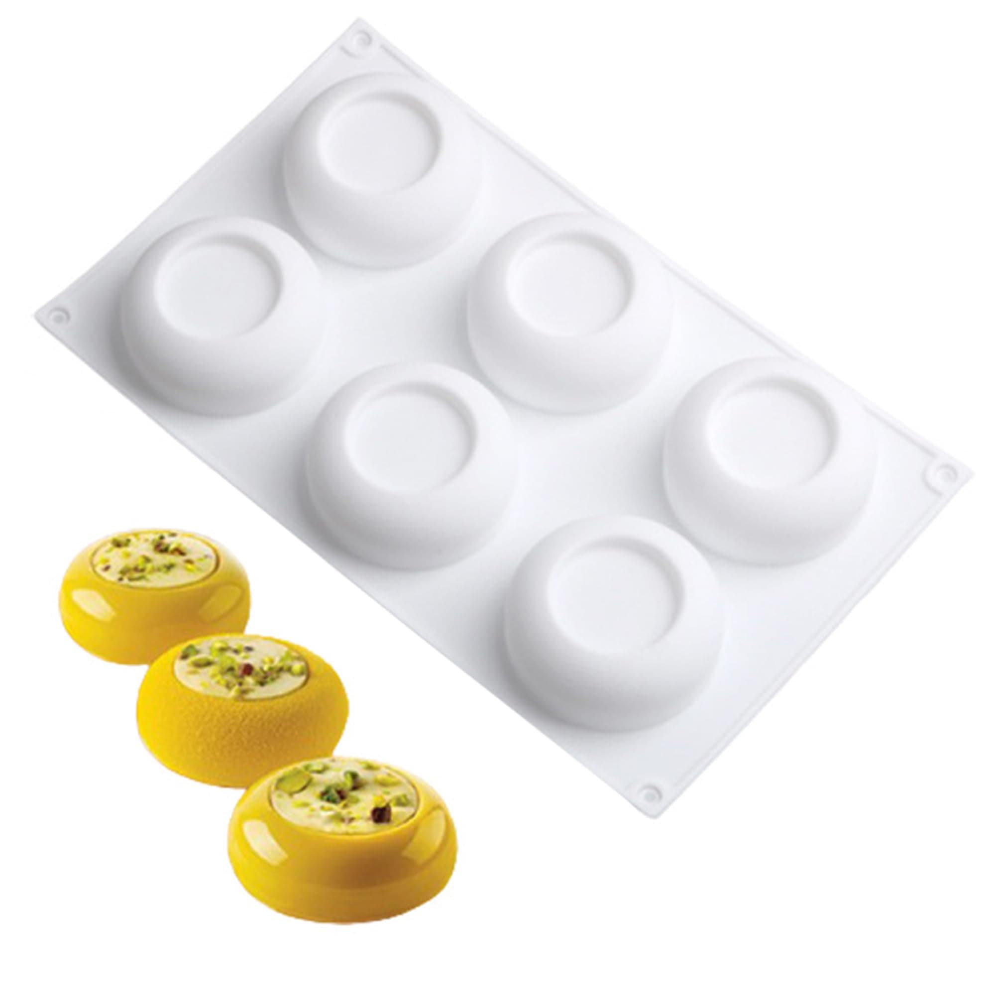 Silicone Molds for Baking Mousse Cake, 3D Silicone Baking Mold for Candy Pastry Chocolate Truffle Cupcake Jelly Cookie Pudding Cake Decoration Mold, Round Concave Shape (6-Cavity)