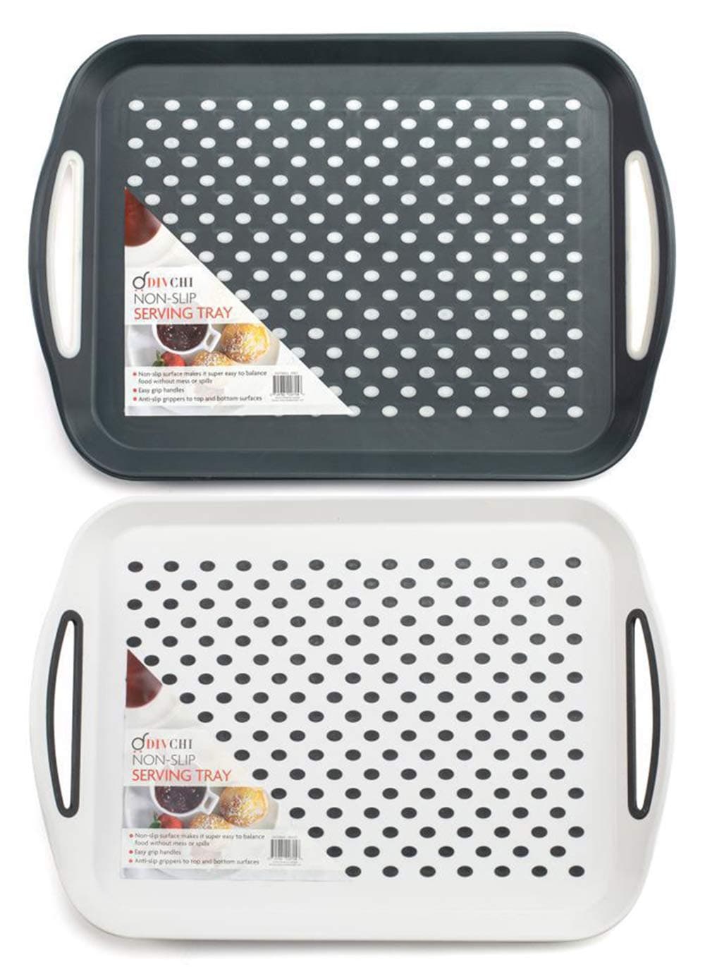 2-Pack Serving Tray Set – Non-Slip Lap Boards with Grip Handles, Ideal for Food Prep, Tea, Breakfast in Bed – Plastic Tray for Stable Dining Dishwasher Safe (Black,gray,white)