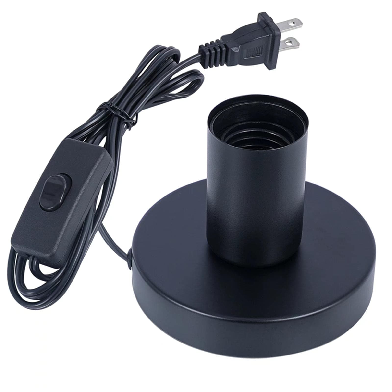 Industrial Table Lamp, Small Polished Metal Desktop Light Socket Base, Vintage E26/E27 Edison Screw Light Bulb Holder, 5.57ft Cord with On/Off Switch and US Plug (Black Color)