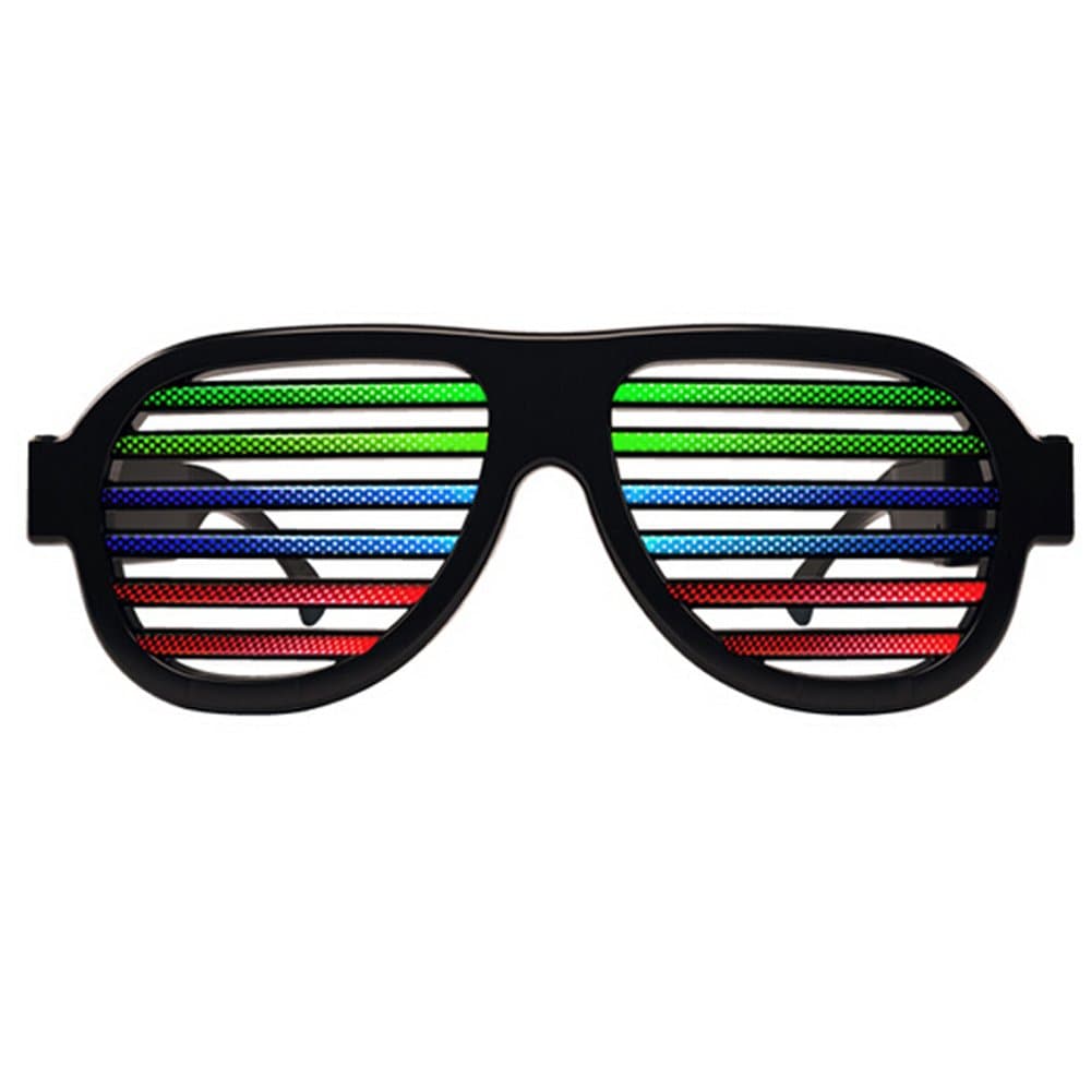 GS GLOWSEEN Light Up Shutter Glasses Sound Reactive - USB Rechargeable Rave Glasses - Black