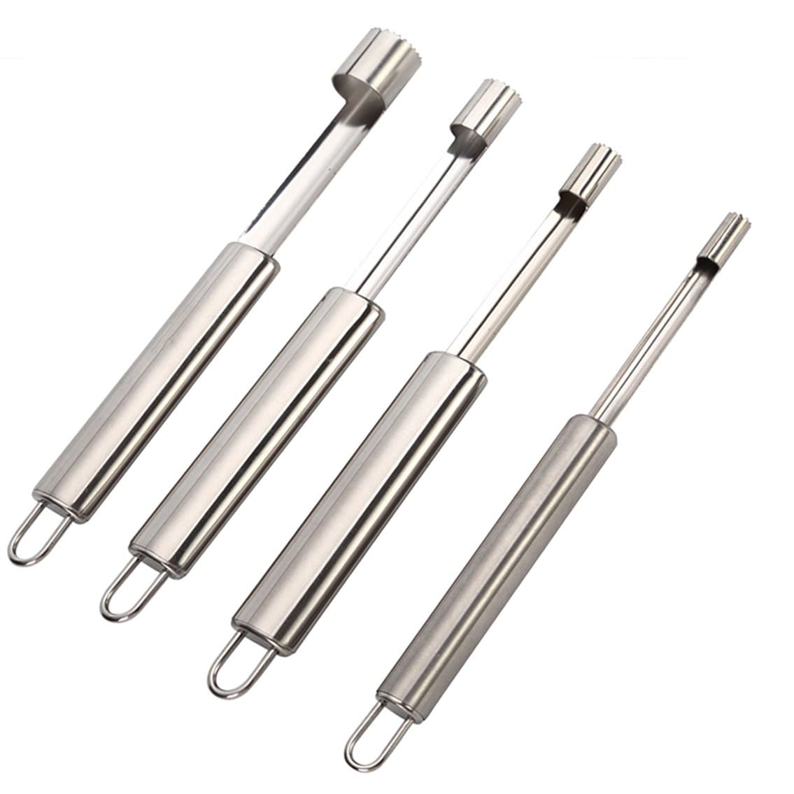 NewFerU Fruit Corer Pitter Set Stainless Steel Core Pit Seed Remover in Sharp Serrated Blade Stem Stalk Huller Removal Kitchen Food Gaget Tool for Strawberry,Apple,Pear,Cherry,Berry (Drill Pull Kit)