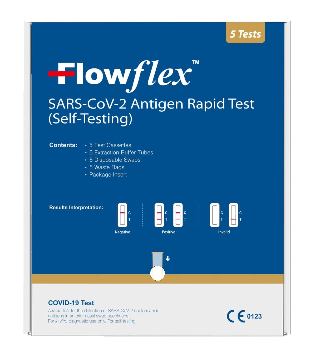 Flowflex One Step Lateral Flow Test Kit | 5 tests | One Step Test for Sars-CoV-2 Antigen |Covid-19 Self Testing Rapid Test | Not For Travel |