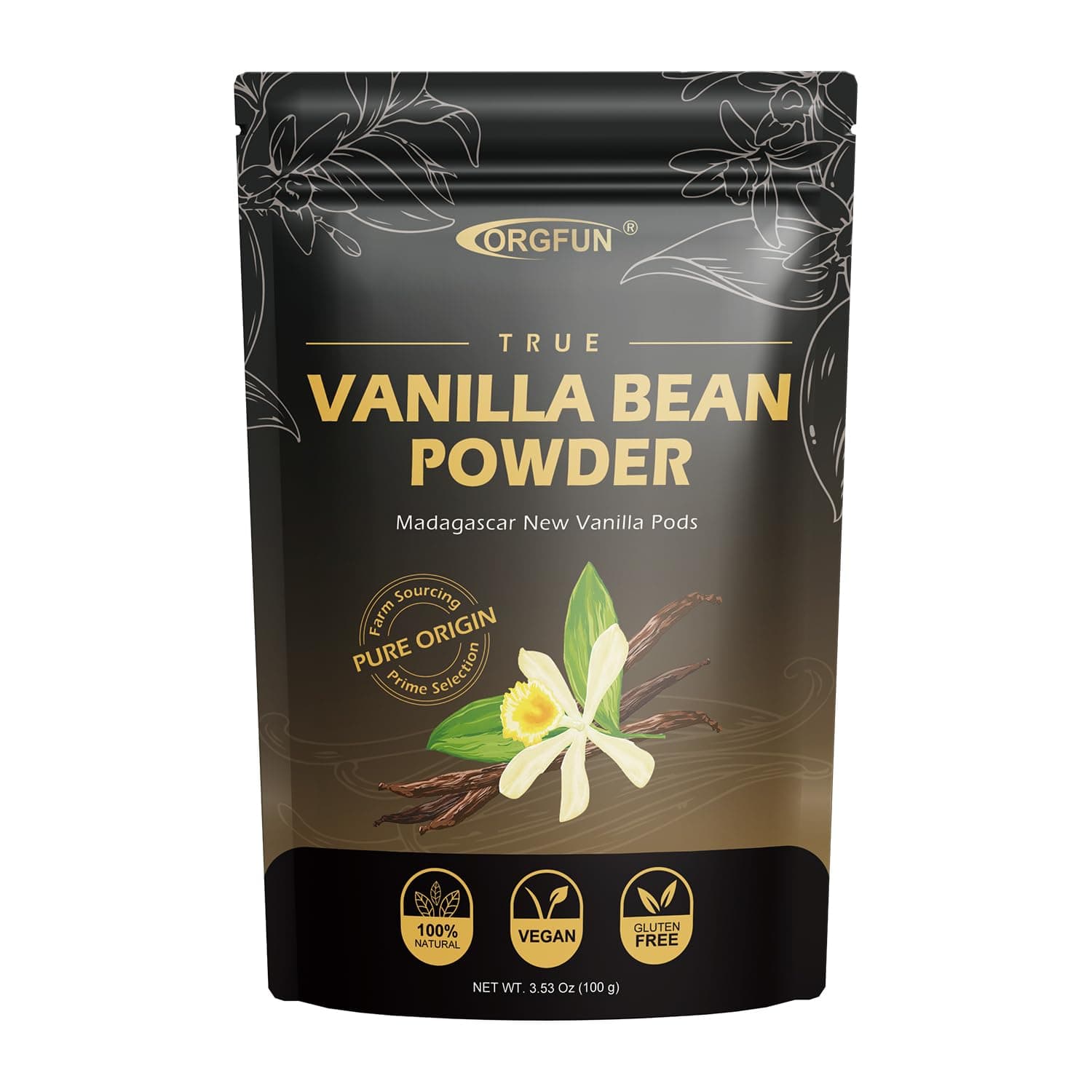 Vanilla Bean Powder 3.53 Oz, Native Ground Madagascar Vanilla Powder Pure Natural No Fillers or Additives Great for Baking, Desserts, Coffee Vegan Gluten Free 100G