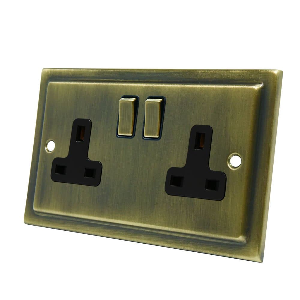 A5 Products Ltd Victorian Anitque Brass 13 Amp Double Socket 2 Gang