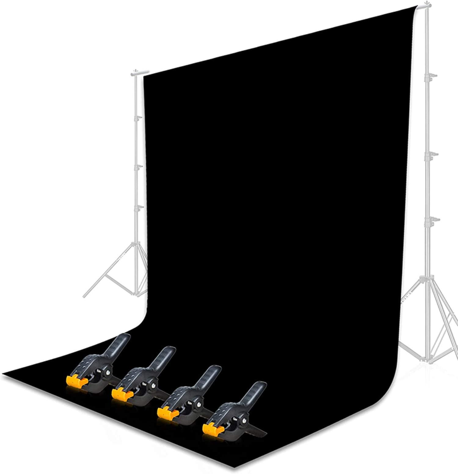 6.5 x 10ft Backdrop Background for Photography, Polyester Fabric Chromakey White Screen Photo Booth Backdrop Collapsible Wrinkle Free for Photo Video Studio （4 x Backdrop Clamp Included） (black)