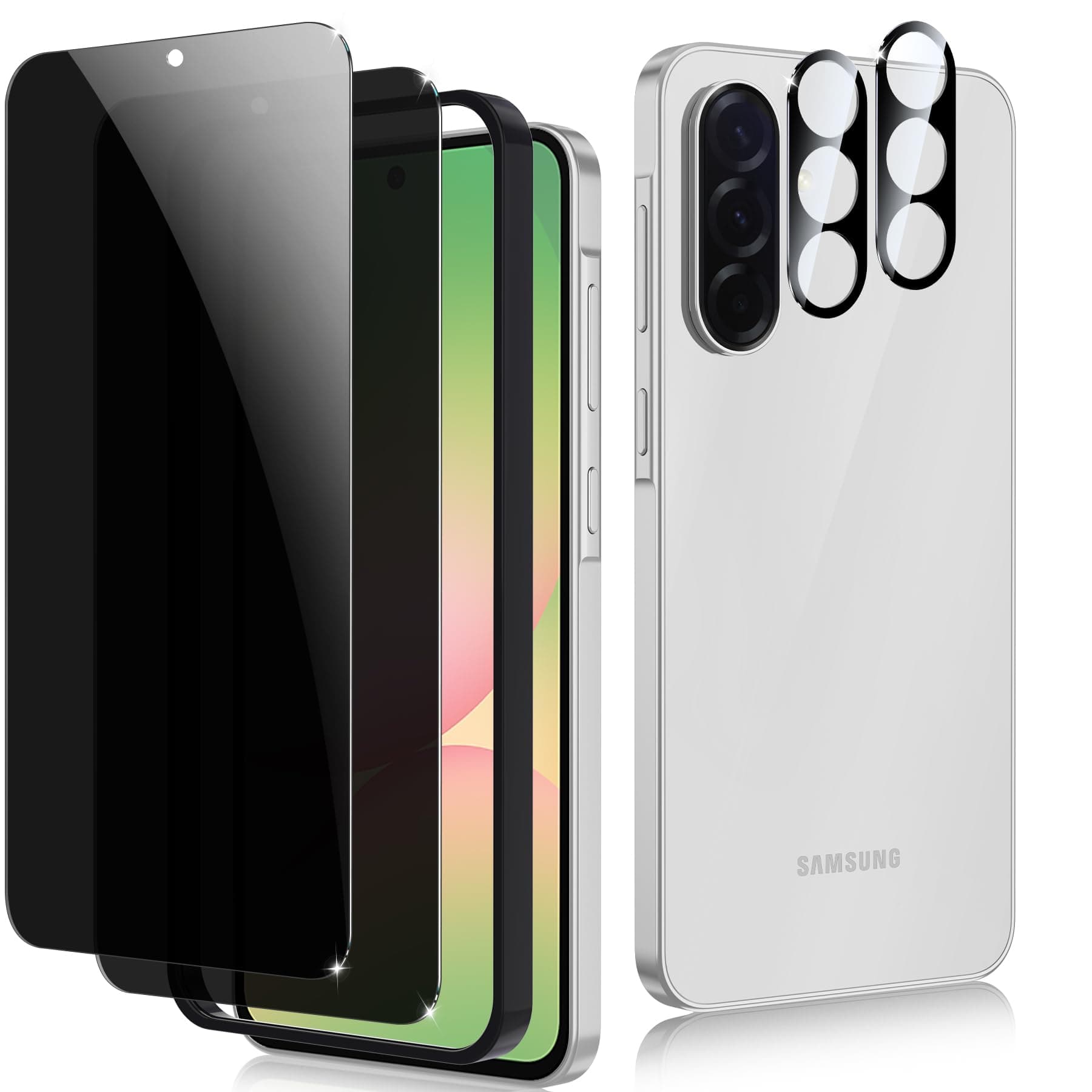 2+2 Pack for Samsung Galaxy A56 Privacy Screen Protector & Camera Lens Protector, Anti Spy Shatterproof Tempered Glass Film with Easy Installation Frame, Bubble Free Case Friendly