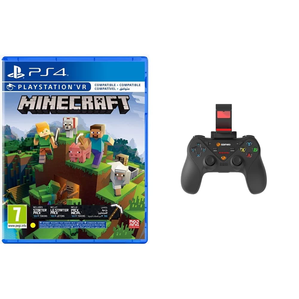PS4 Minecraft Starter Collection (PS4)+SAMEO SG2000 PRO Mobile Gaming Controller Compatible with Android & iOS (iOS 13.4 & Below)