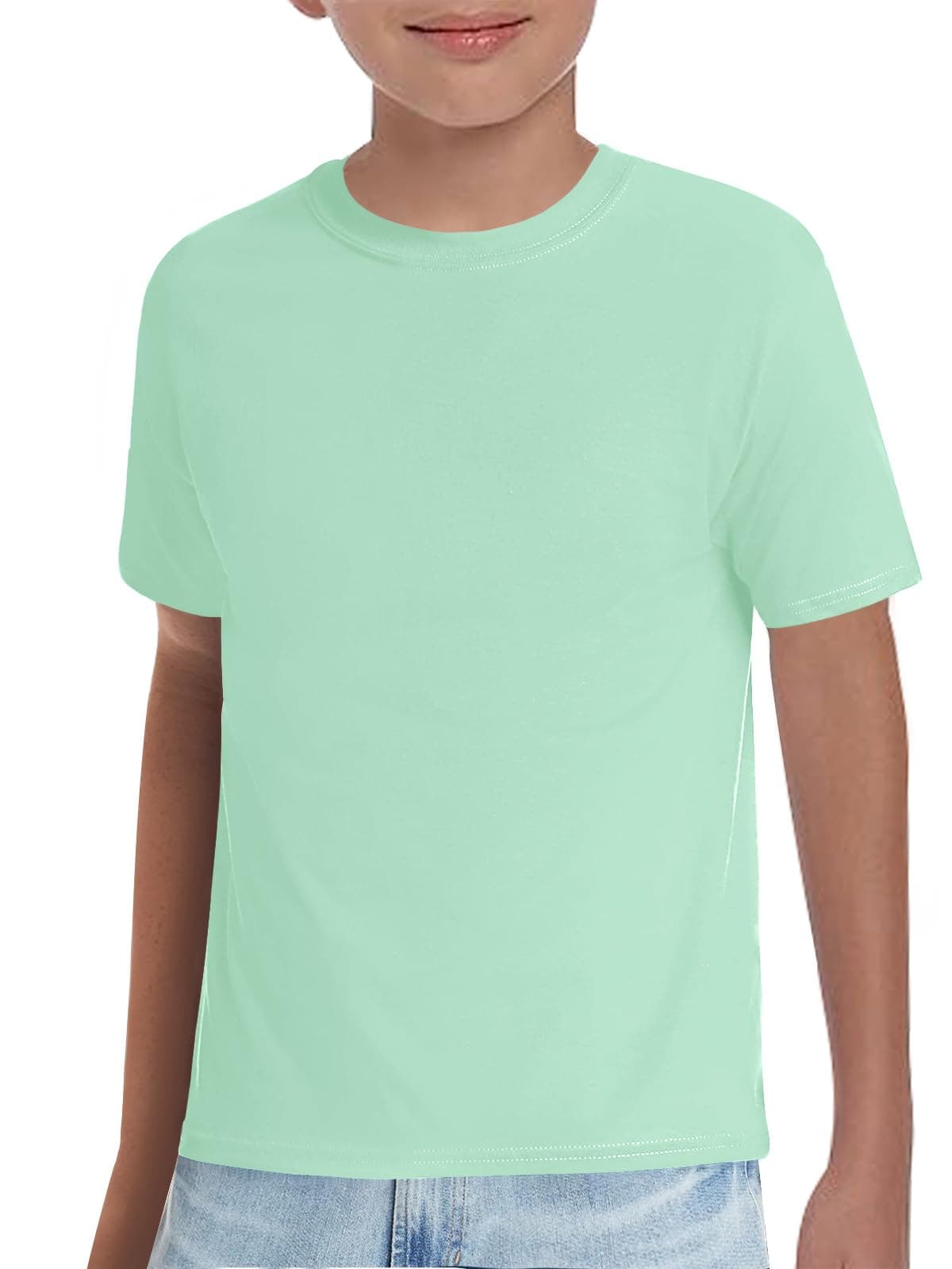 Boys T-Shirts Kids Short Sleeve Crewneck Solid Basic Tees Casual Tops 5-14 Years