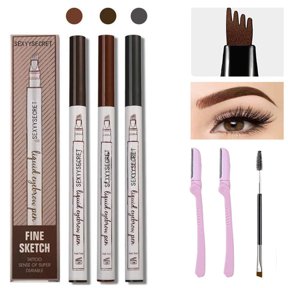 GOMING 3 Pcs Eyebrow Pen, Waterproof Microblading Eyebrow Tattoo Pencil with a Micro Fork Tip Applicator Creates Natural Looking Brows Effortlessly,3 Colors