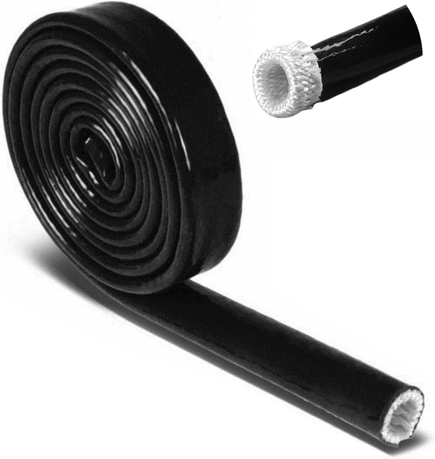 Insulation Heat Shielded Fire Thermo Armor Fire Sleeve Silicone Coated Fiberglass Heat Protection for Automotive Hose Lines & Electrical Wiring-（Black 1/2"ID x5FT）