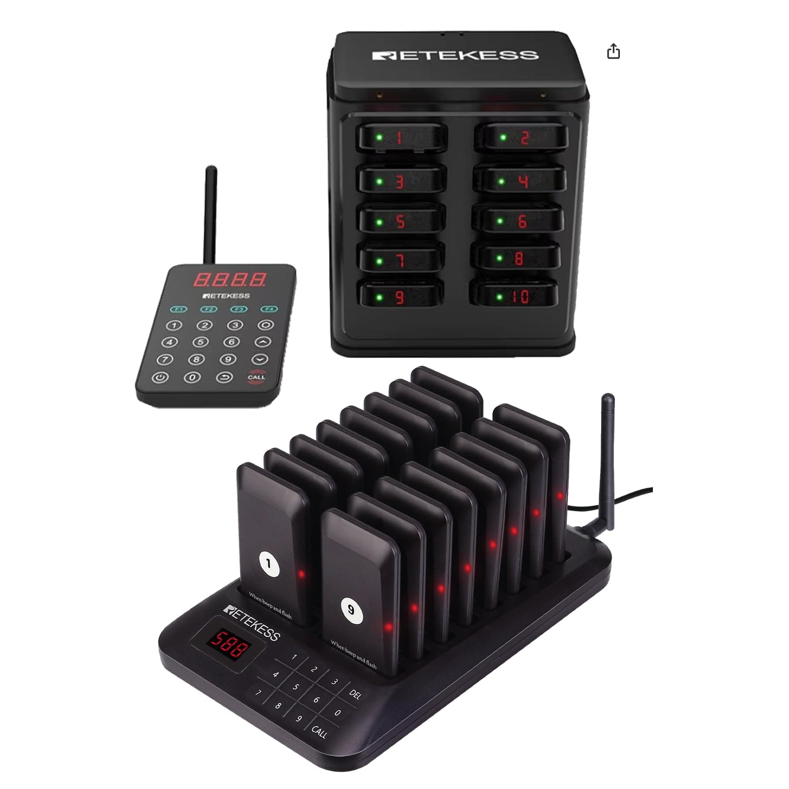 Retekess TD157 Restaurant Pager System Long Range with 16 Pagers Bundle with Retekess TD177 Long Range Systems Guest Pager with 10 Order Buzzers