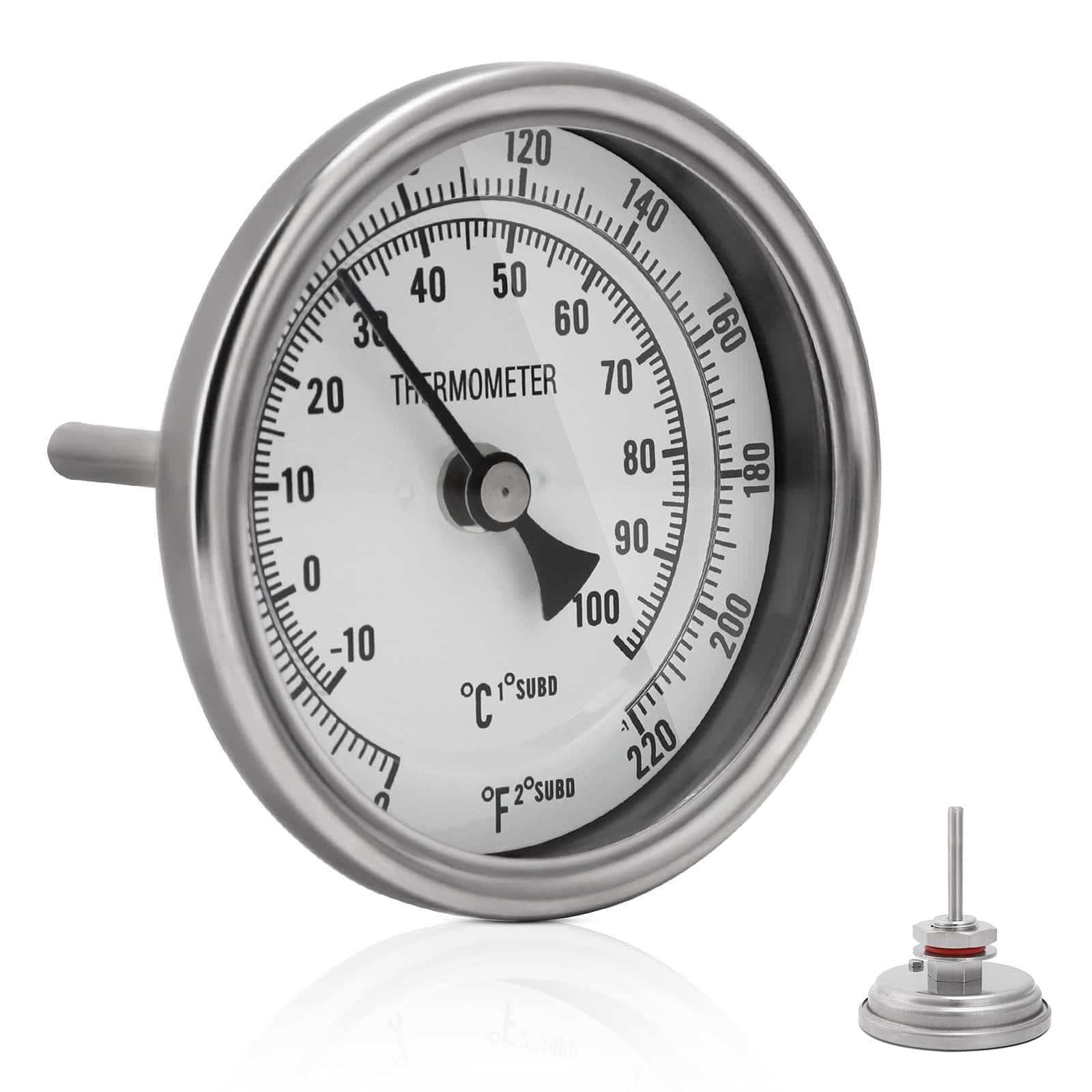 3" Dial 2" Probe FERRODAY 1/2 NPT Stainless Steel Dial Thermometer 1/2 NPT Homebrew Kettle Thermometer Weldless w/O-Rings 0-220ºF Kettle Stainless Steel Brew Pot Thermometer