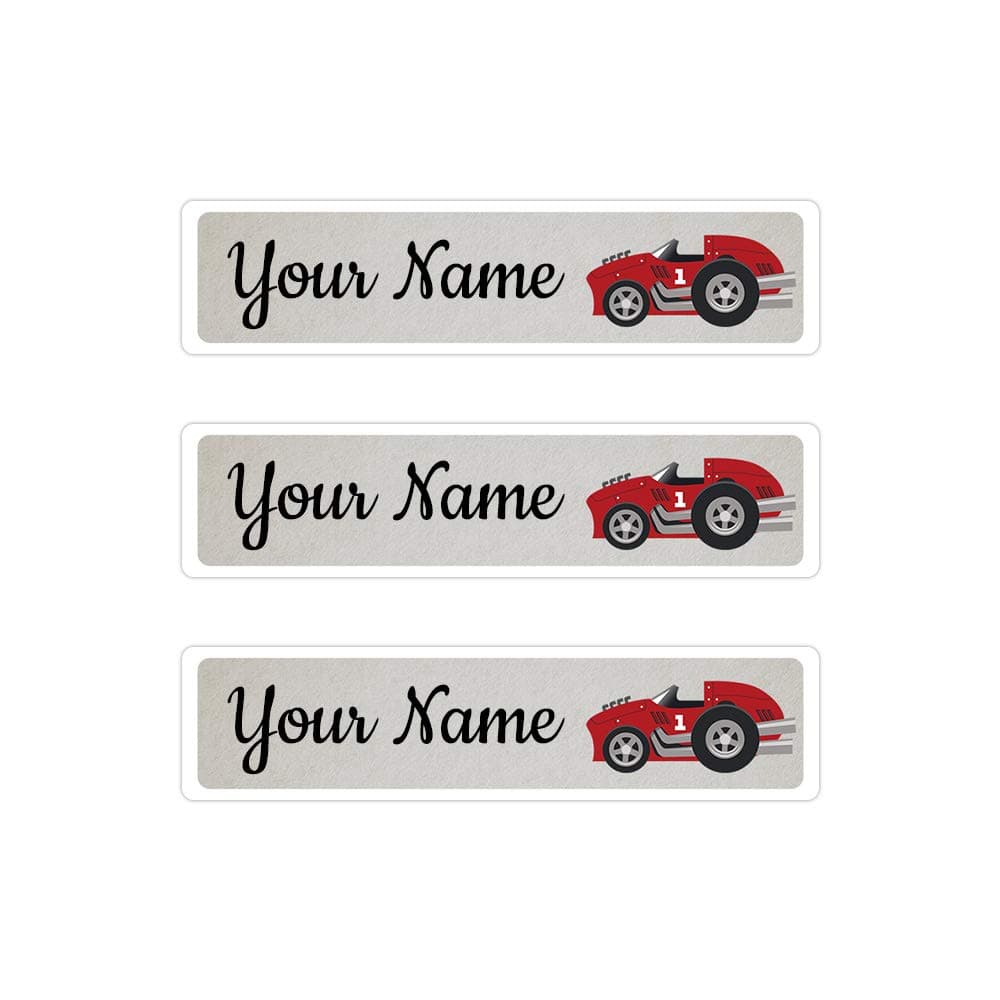 36 Peel & Stick Waterproof, Durable Personalized Big Name Labels- Race Car Design
