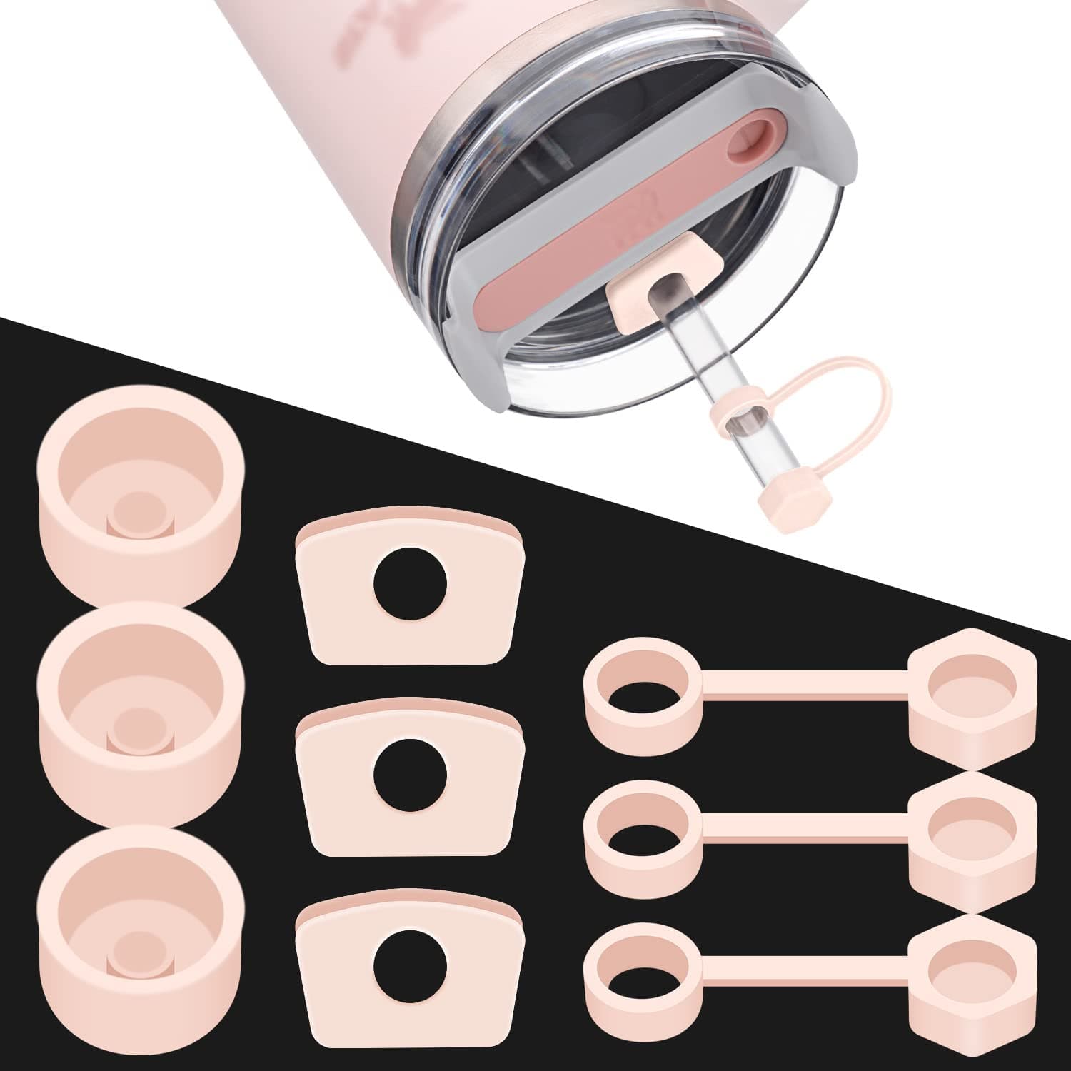 9Pcs Spill Proof Stopper Silicone for Stanley Cup 2.0 40oz/30oz Tumbler Leakproof Water Bottle Sealing Accessories with Round Top Leak Proof stopper Plug &Square lid anti-leak Stopper&Straw Cap Cover