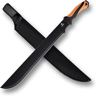 REAT Gardening Heavy Duty Machete,24" Full Tang Machete with Shaeth,Ergonomic No-Slip Handle,Machetes for Bushcraft, Outdoor Hunting, Garden Cutting Trees and Yard Work (Orange)