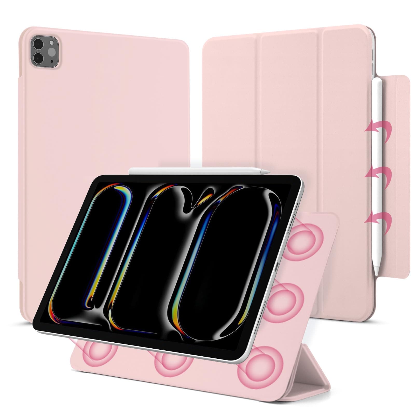 for iPad Pro 11 inch M5/M4 Case (6th/5th Generation, 2025/2024), Auto Sleep/Wake and Magnetic Closure, Slim Trifold Stand Case, PU Leather Cover,Support Apple Pencil Pro, Pink