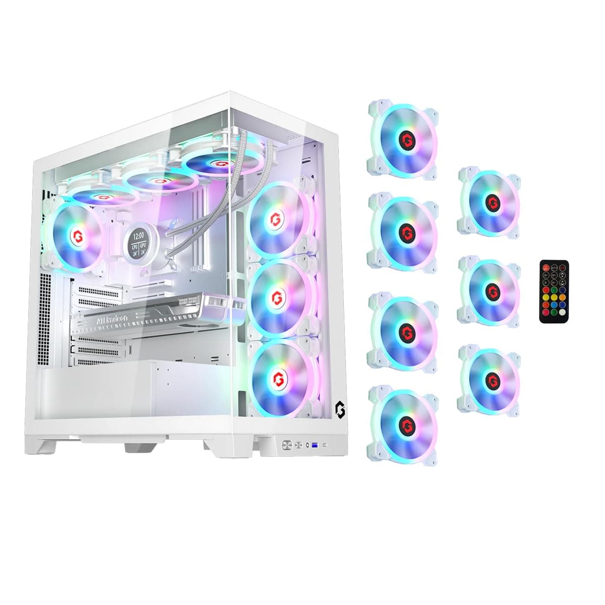 GAMEON Emperor Arctic IV Series Mid Tower PC Gaming Case, 120mm ARGB+PWM Lighting, Tempered Glass, Pre-installed Cooling RGB Fans Computer case, Dust Filters, Wide Motherboard Compatibility, White