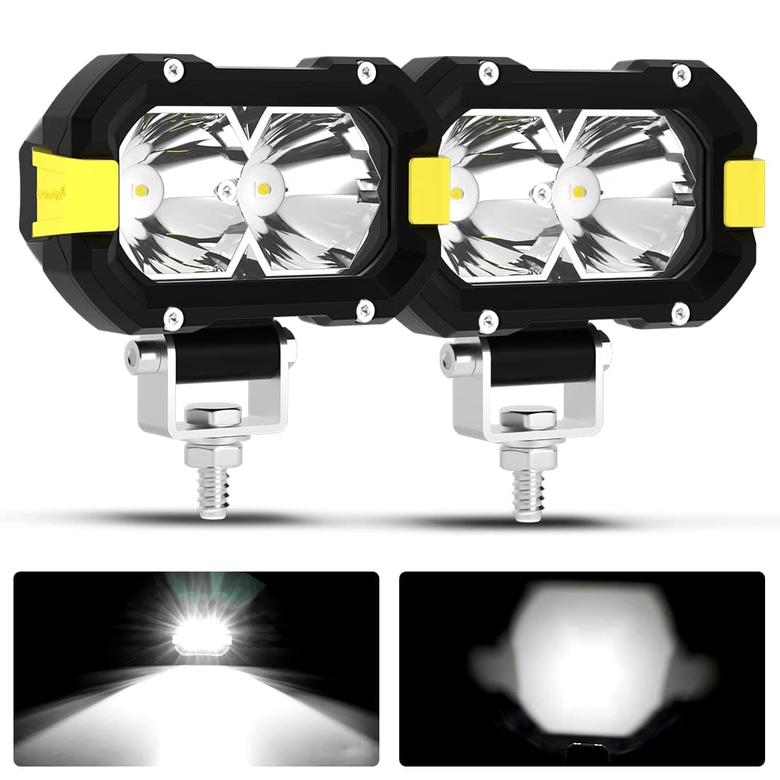 4Inch LED Light Pods with DT Connector - LIGHTFOX 2Pcs LED Work Lights Spot Driving Light Single Row Off Road Light Cube Driving Fog Light for Motor Tractor Truck ATV UTV 4X4