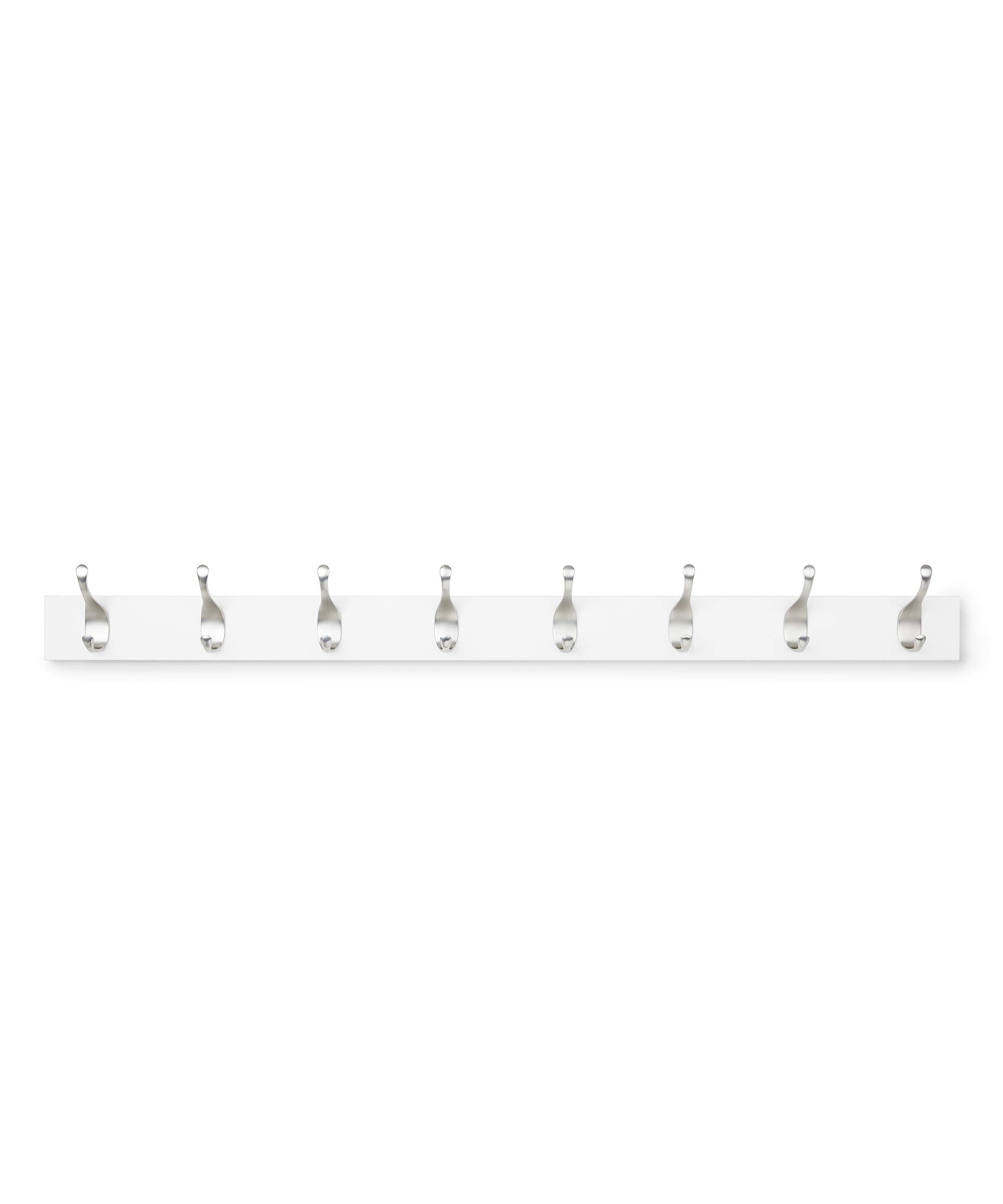Amazon Basics Wall Mounted Modern Coat Rack for Entryway and Bedroom with Versatile Storage Hooks, Rectangular, 8-Hook, White | Rectangular, Modern